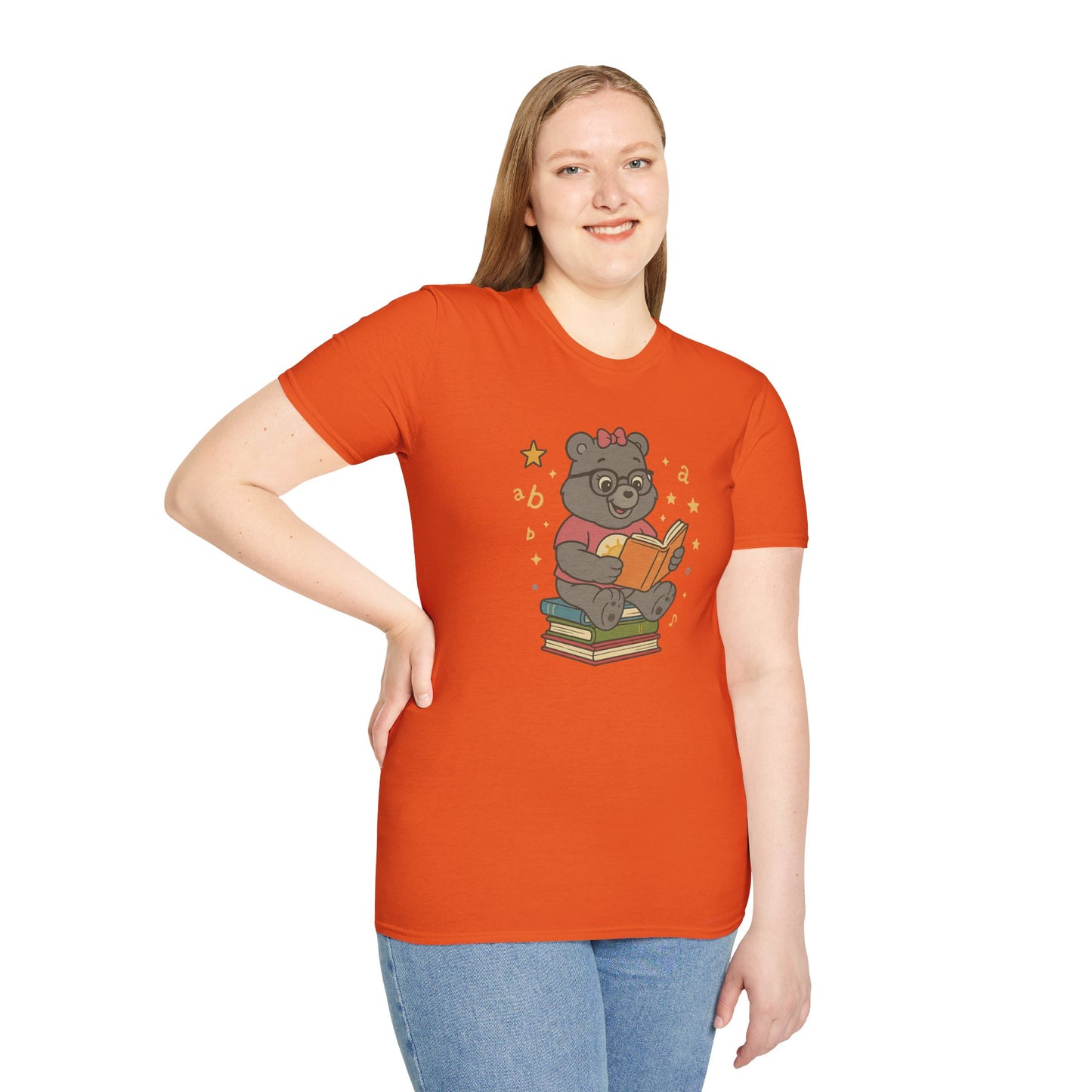 Carebear Jr Book Design Unisex Softstyle T-Shirt, Kids Graphic Tee, Children Reading Shirt, Cute Bear Illustration Top, Retro Style Apparel