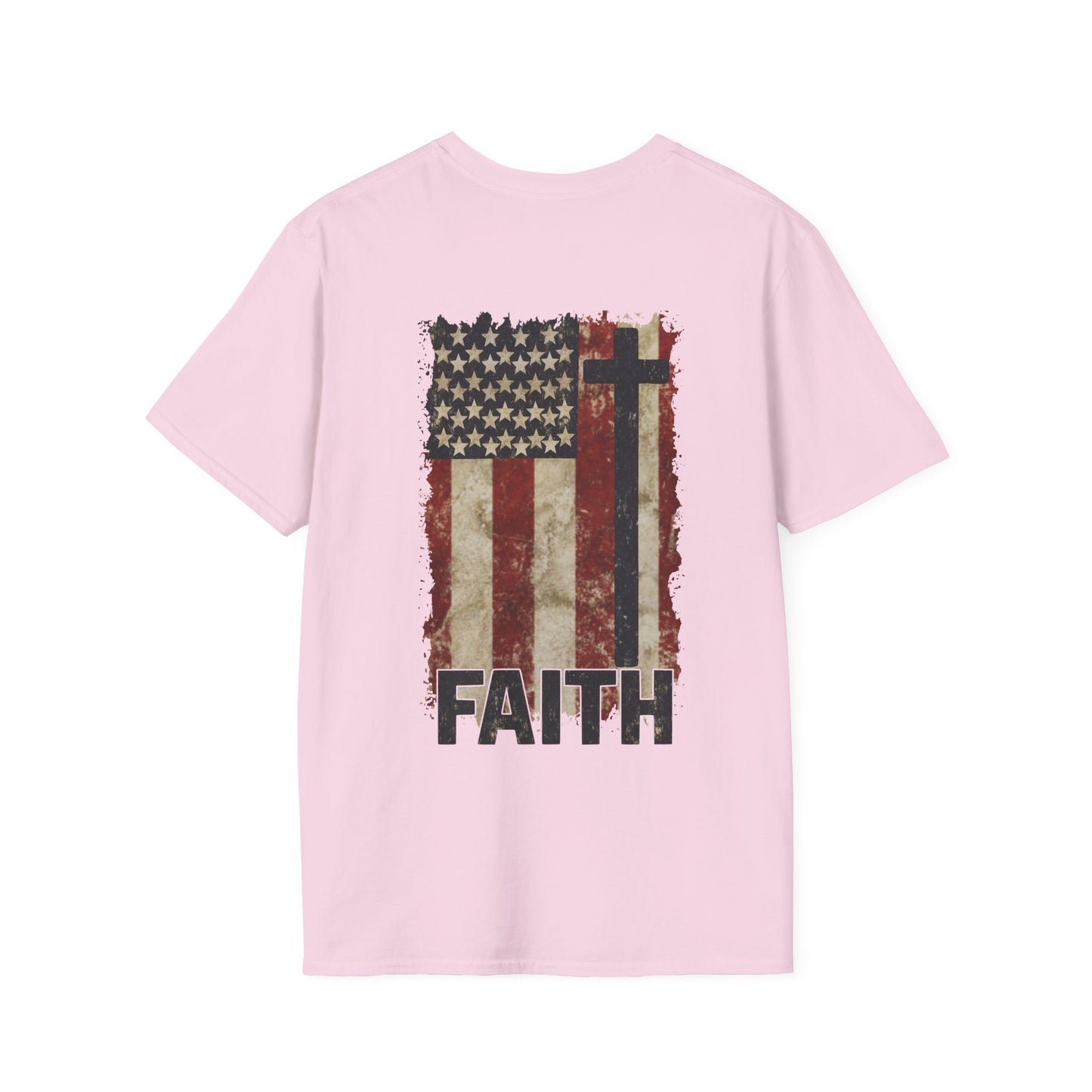 Faith-Inspired Unisex Softstyle T-Shirt, Vintage American Flag Tee, Inspirational Faith Shirt, Christian Apparel, Gifts for Believers