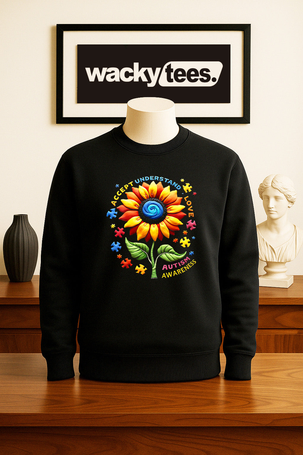 Accept Understand Love Autism Awareness Sunflower Graphic Tee Shirt