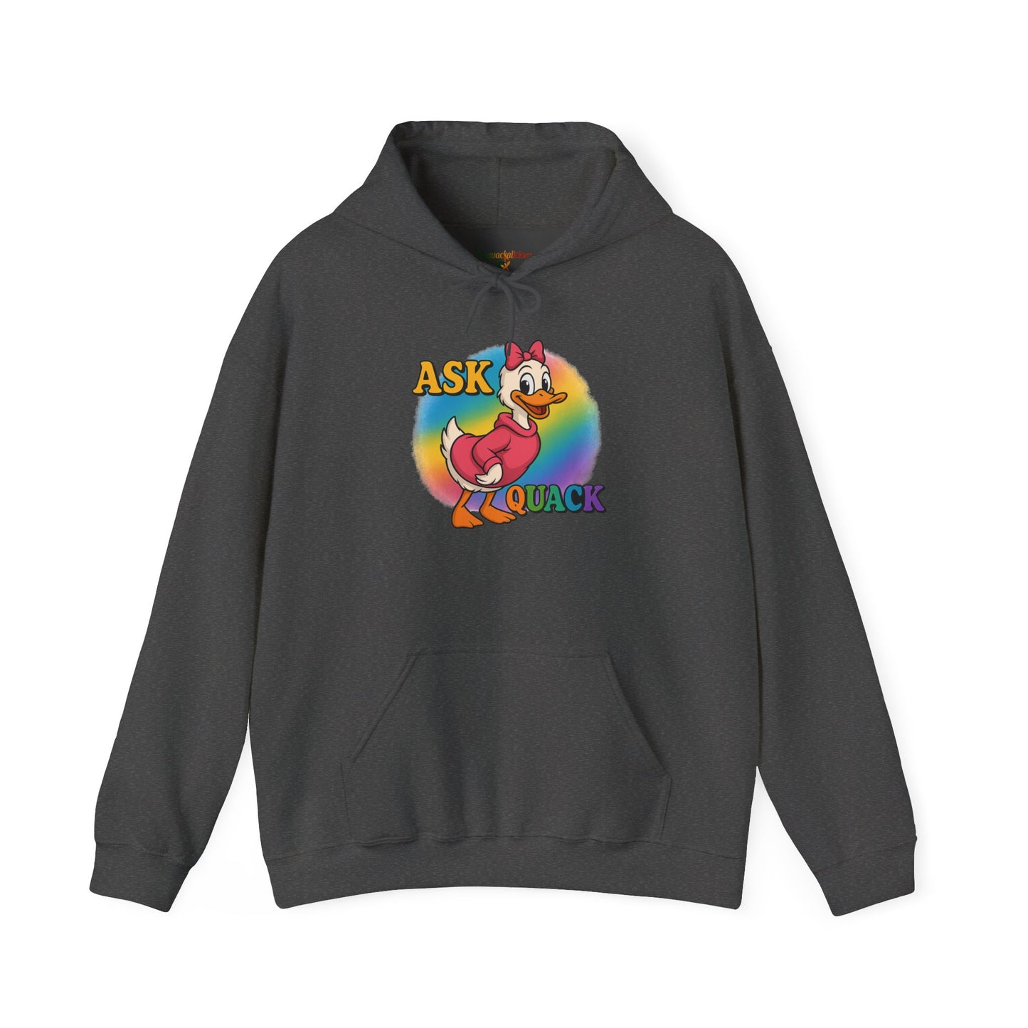 Askquack Female Duck Unisex Hoodie, Quirky Duck Design Sweatshirt, Novelty Animal Jumper, Humorous Duck Apparel, Unique Hooded Top