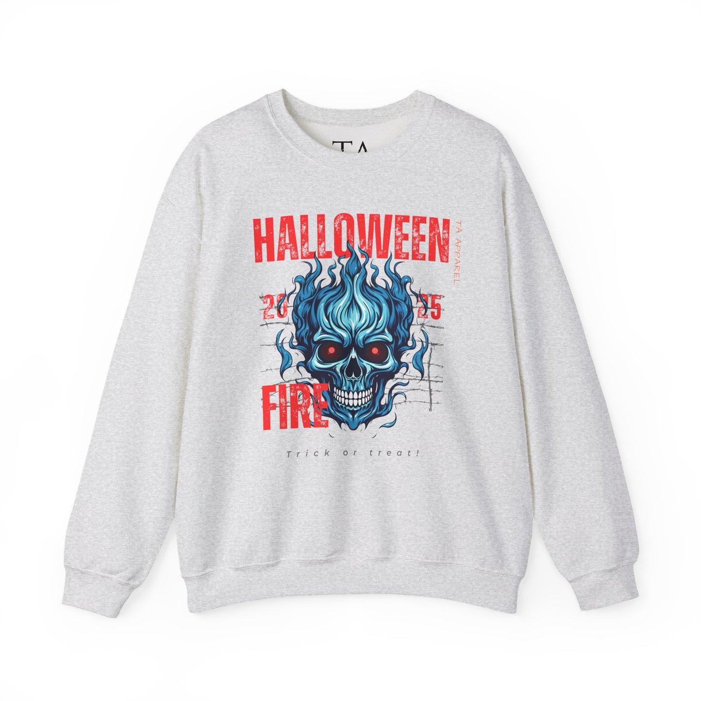 Halloween Fire Skull Sweatshirt, Unisex Crewneck for Fall, Spooky Season Apparel, Gift for Halloween Lovers, Cozy Awareness Top