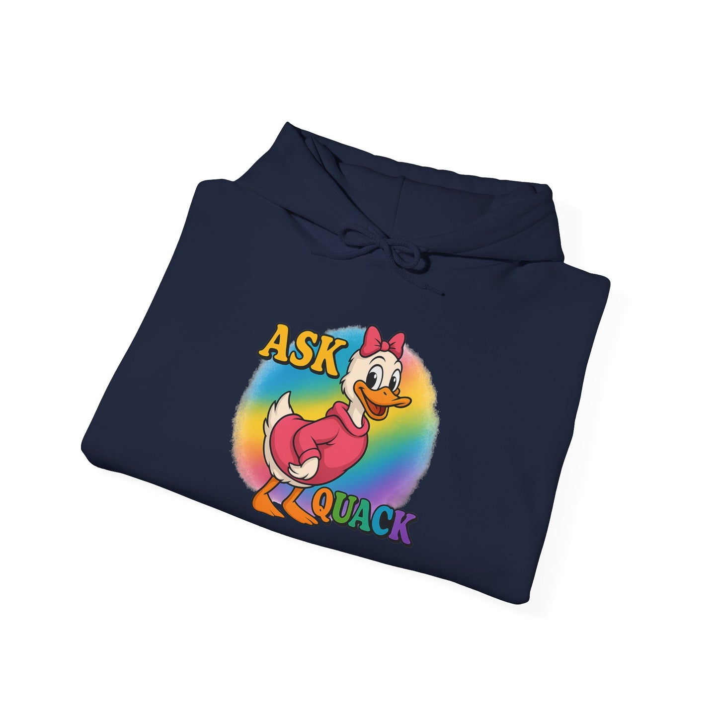 Askquack Female Duck Unisex Hoodie, Quirky Duck Design Sweatshirt, Novelty Animal Jumper, Humorous Duck Apparel, Unique Hooded Top