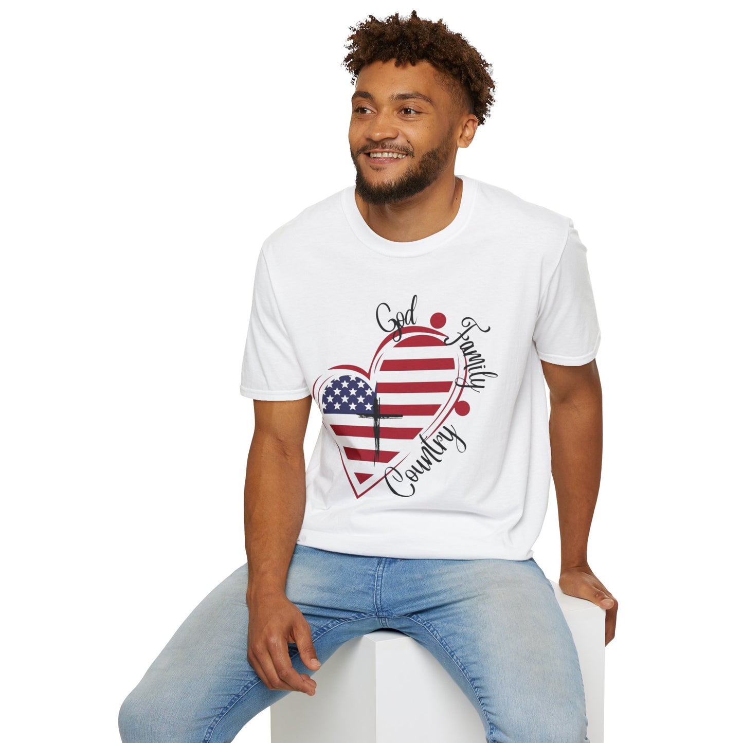 Patriotic Heart T-Shirt — "God Family Country" USA Flag Graphic