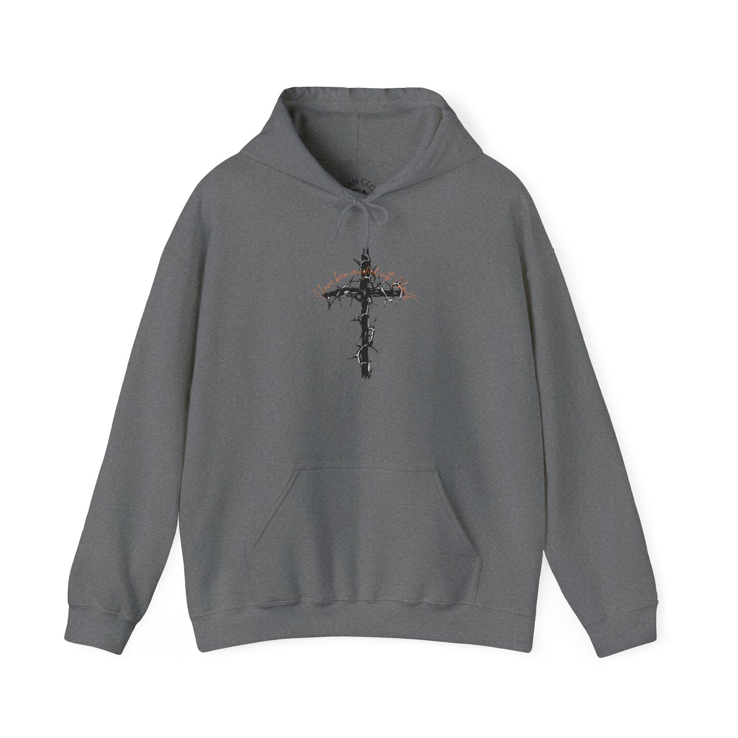 Faith Inspired Christian Cross with Thorns on Front and Galatians 2:20 on back Hooded Sweatshirt