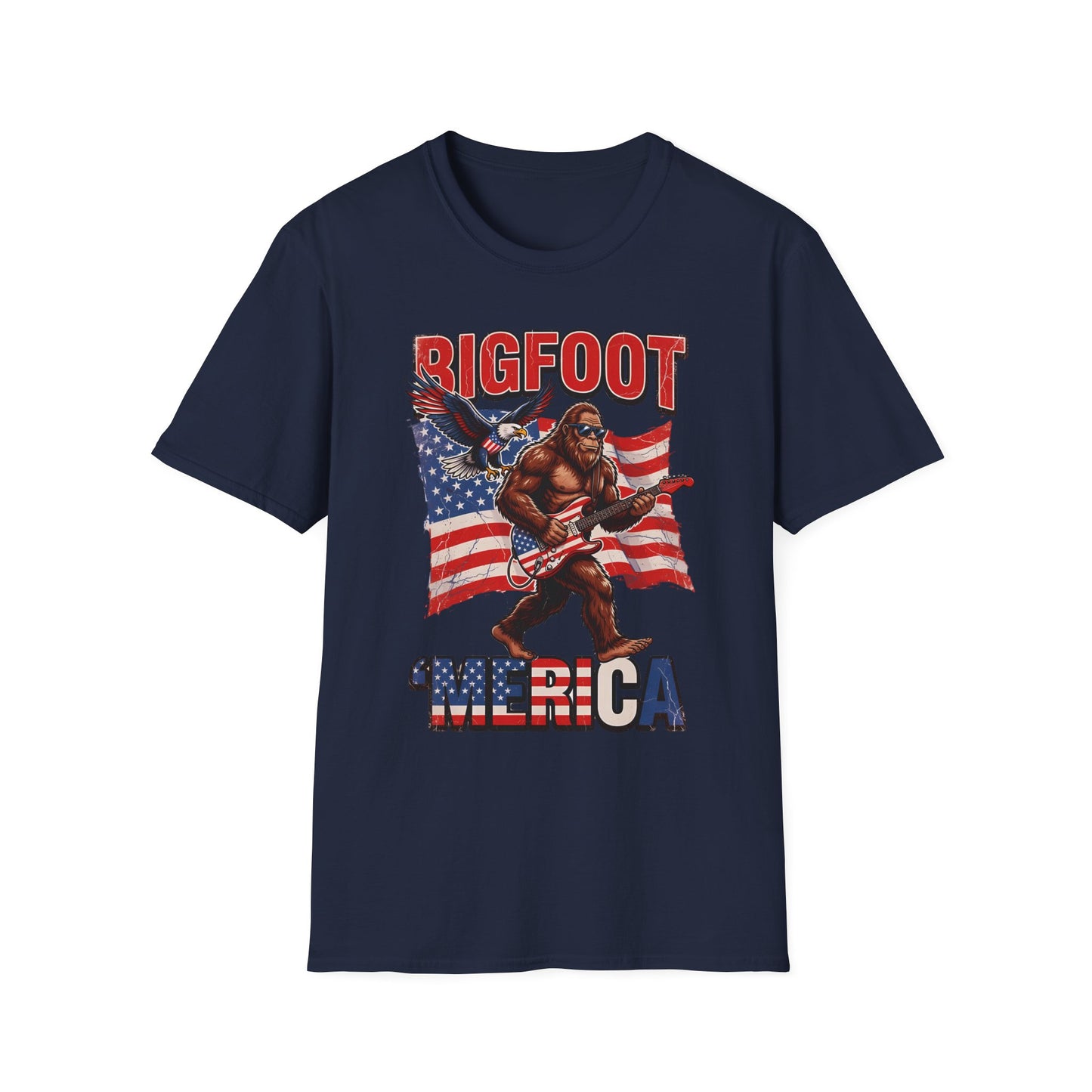 Bigfoot America T-Shirt — Patriotic Bigfoot Playing Guitar Graphic Tee