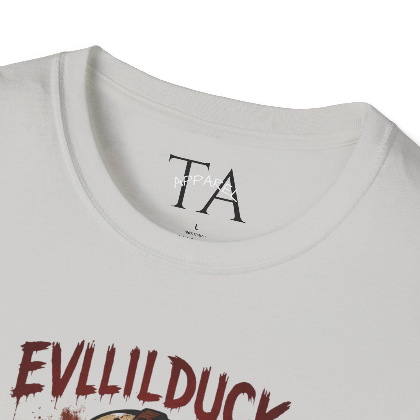 EVLLILDUCK Funny Graphic T-Shirt, Cute Duck Shirt, Unisex Softstyle Tee, Gift for Kids, Funny Quirky T-Shirt, Casual Wear, Halloween Apparel