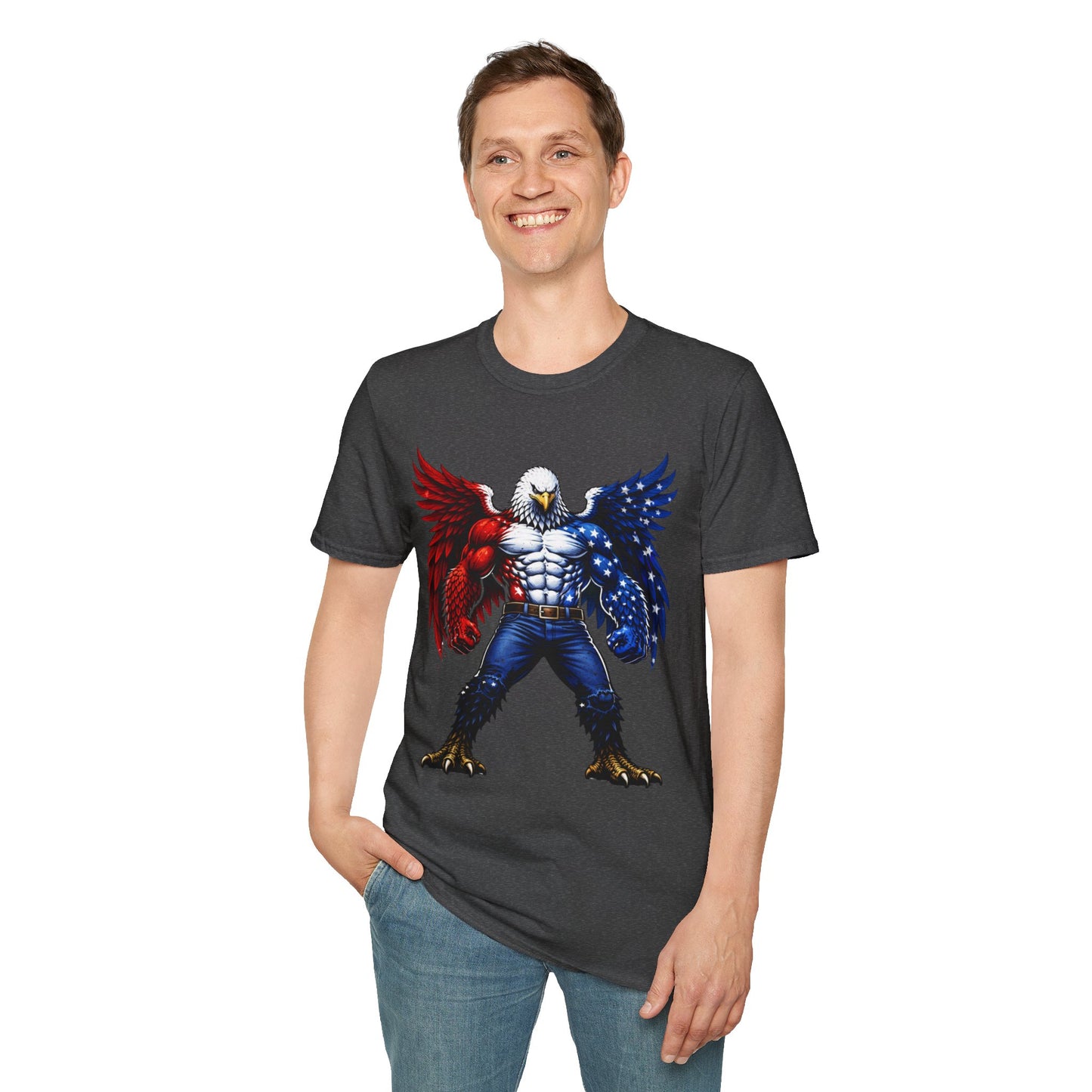 Birdmanzilla Patriotic Muscular Eagle T-Shirt | Red White Blue Winged Eagle Graphic
