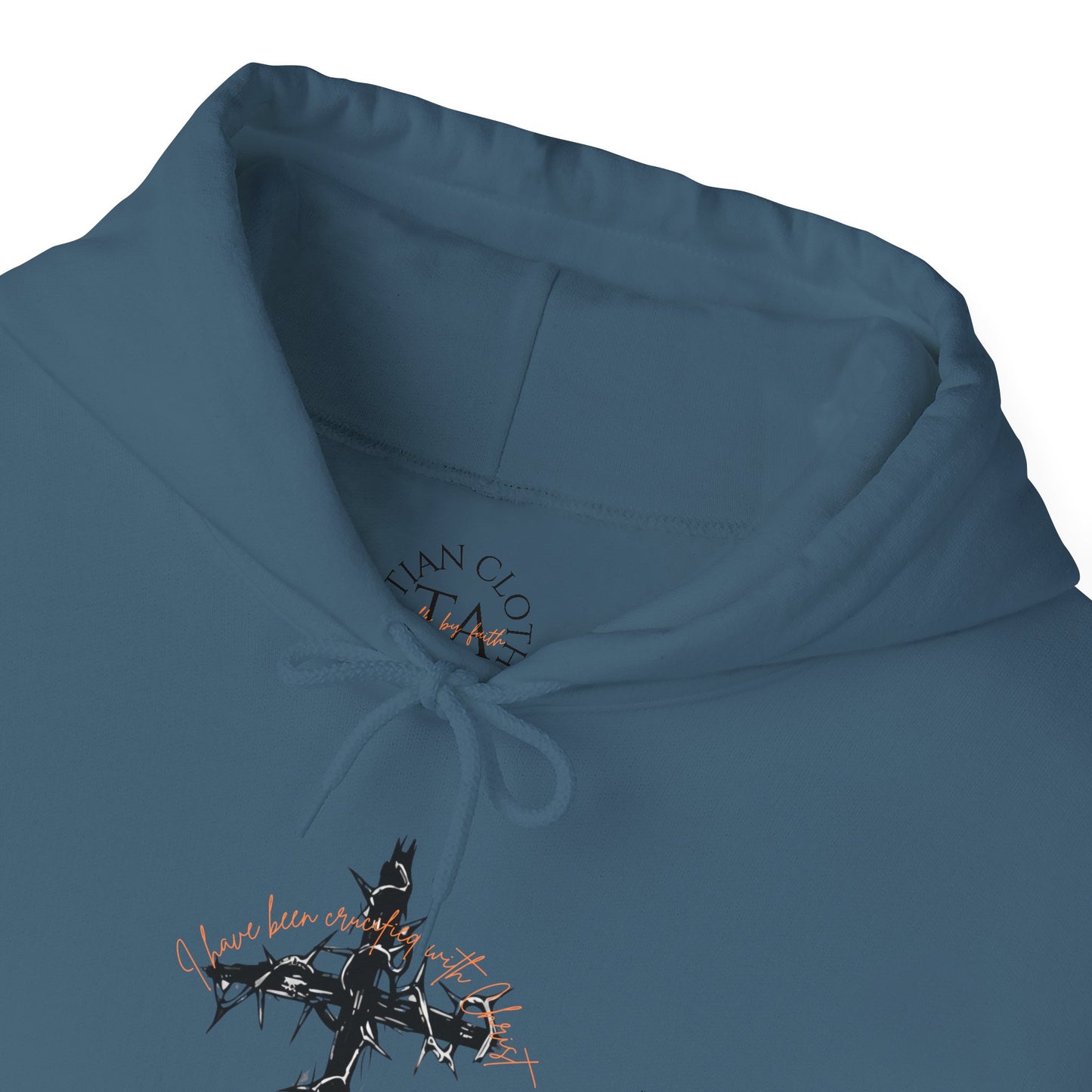 Faith Inspired Christian Cross with Thorns on Front and Galatians 2:20 on back Hooded Sweatshirt