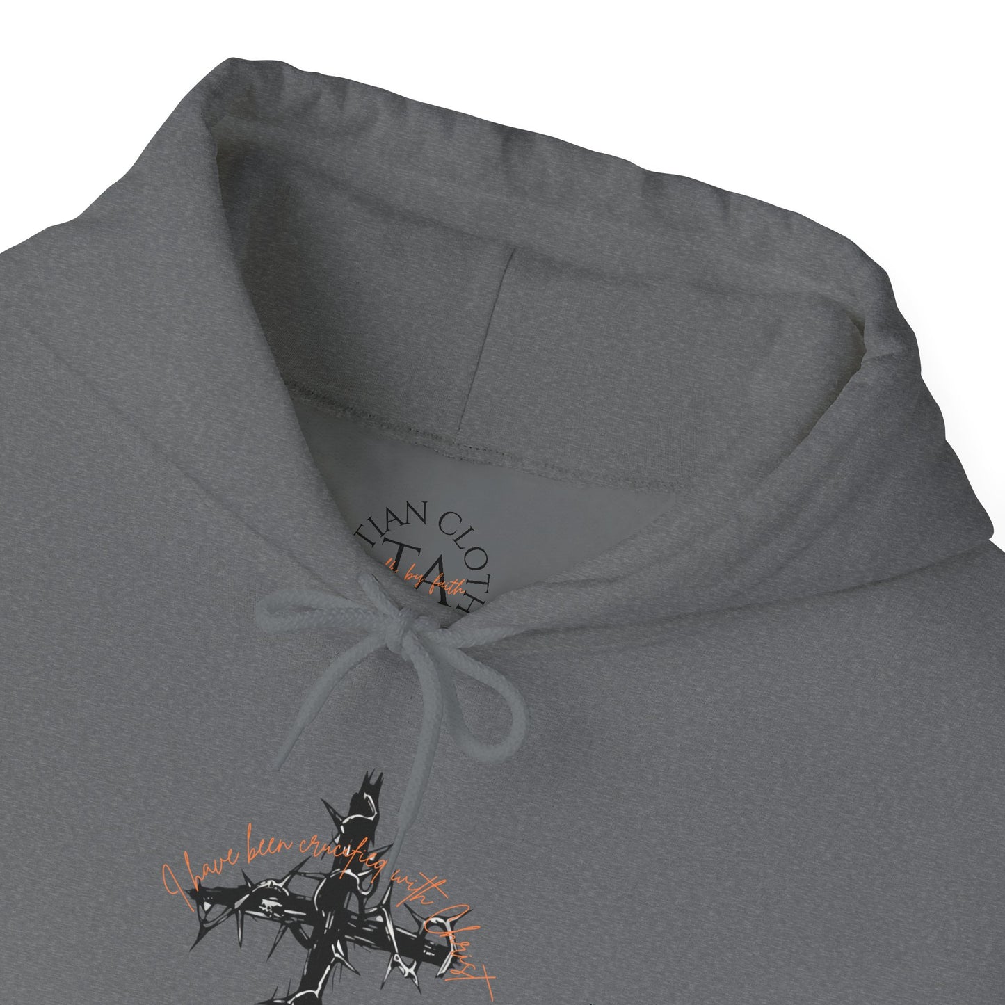 Faith Inspired Christian Cross with Thorns on Front and Galatians 2:20 on back Hooded Sweatshirt