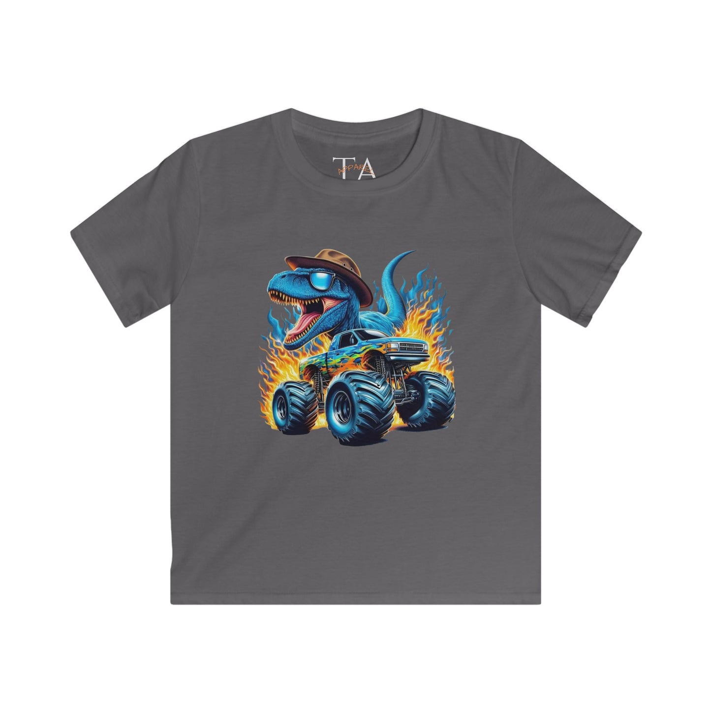Kids Dinosaur Monster Truck Tee, Fun Graphic Shirt, Birthday Gift, Summer Playwear, Unique Kids Clothing, Dino Lover Gift