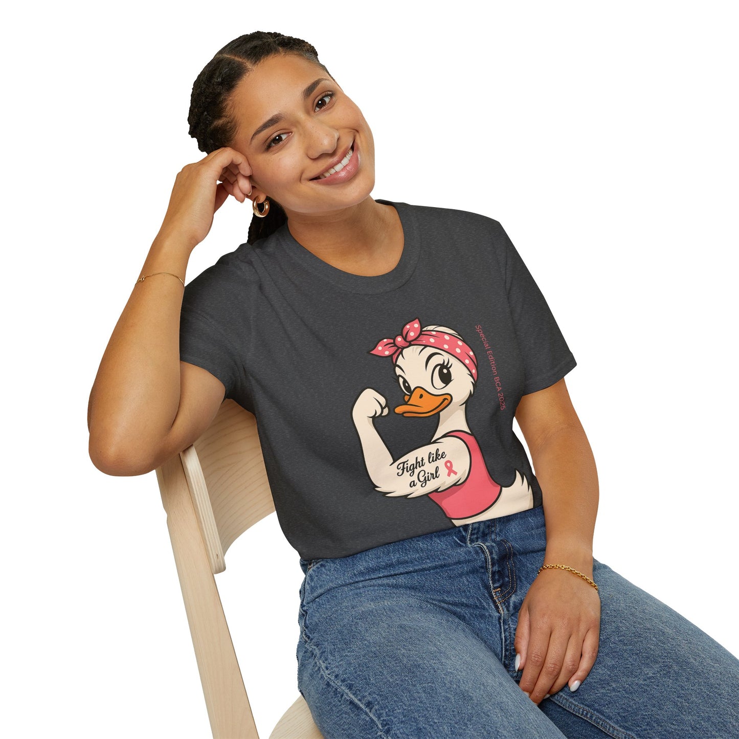 Breast Cancer Awareness Fight Like a Girl Duck T-Shirt, Rosie the Riveter Duck Empowerment Tee, Gift for Her, Feminist Apparel, Cute Graphic