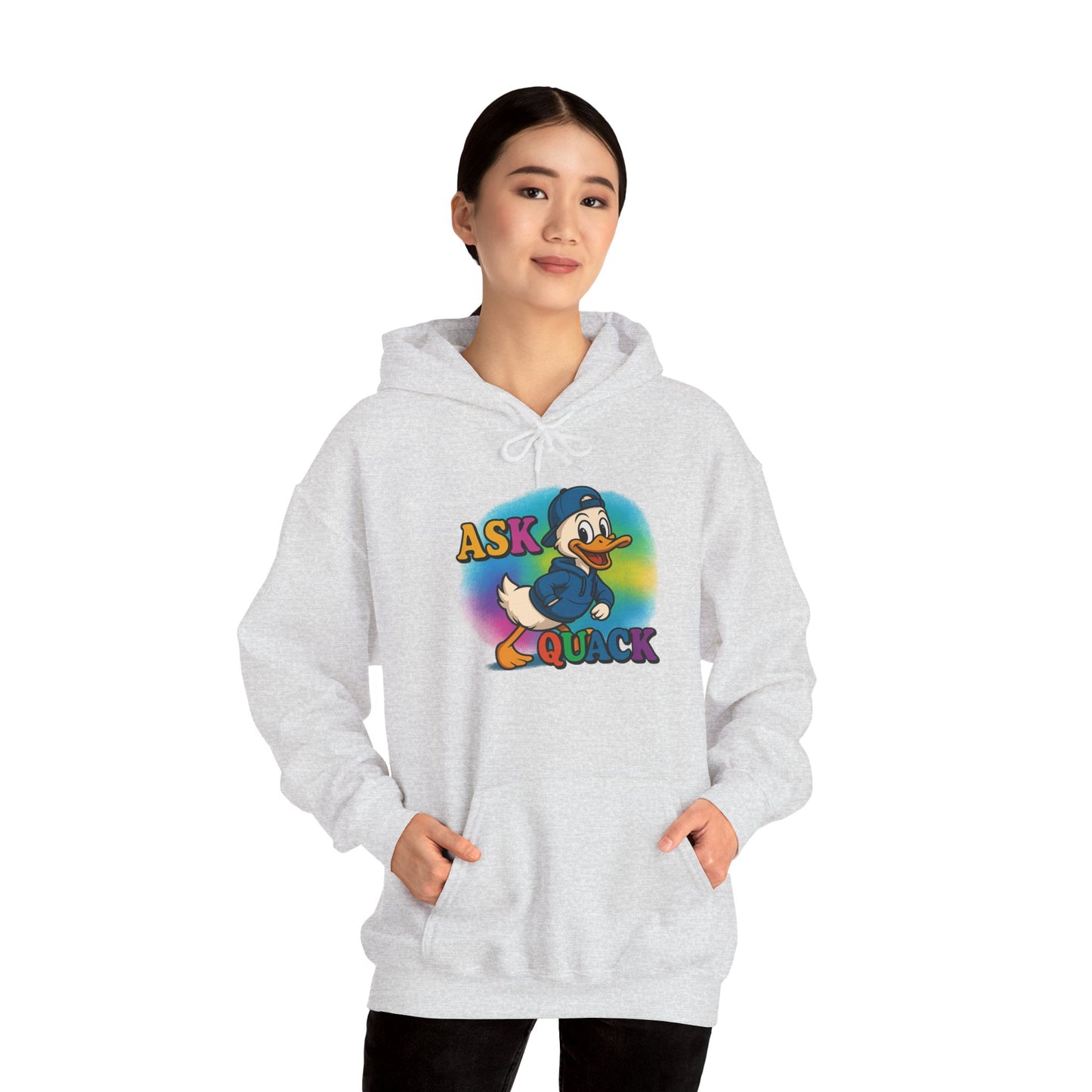 Askquack Male Duck Unisex Hoodie, Quirky Duck Design Sweatshirt, Novelty Animal Jumper, Humorous Duck Apparel, Unique Hooded Top