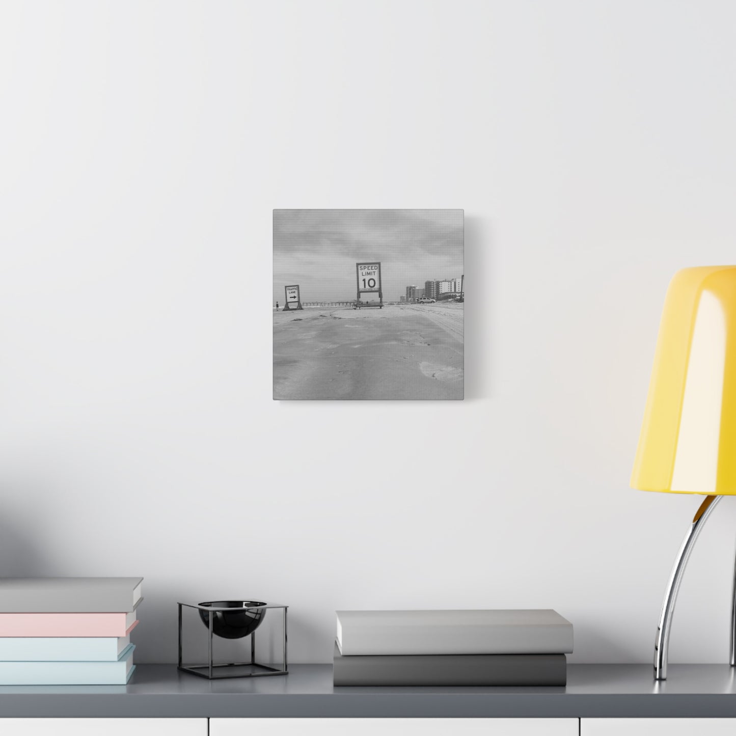 Serene Black and White Coastal Beach Sign - Canvas Art
