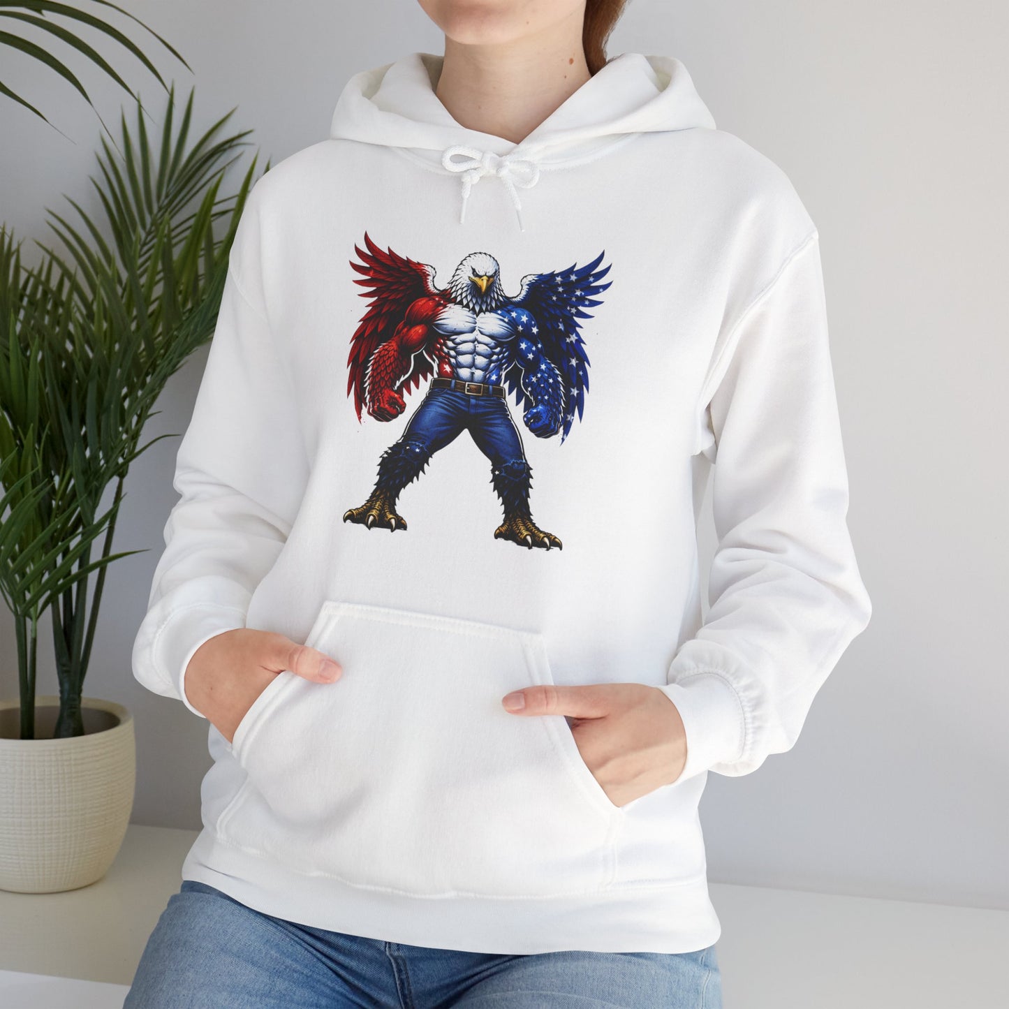 Birdmanzilla Patriotic Eagle Warrior Hoodie | American Flag Wings, Bald Eagle Graphic