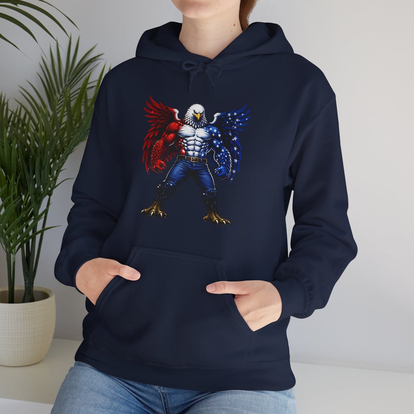 Birdmanzilla Patriotic Eagle Warrior Hoodie | American Flag Wings, Bald Eagle Graphic