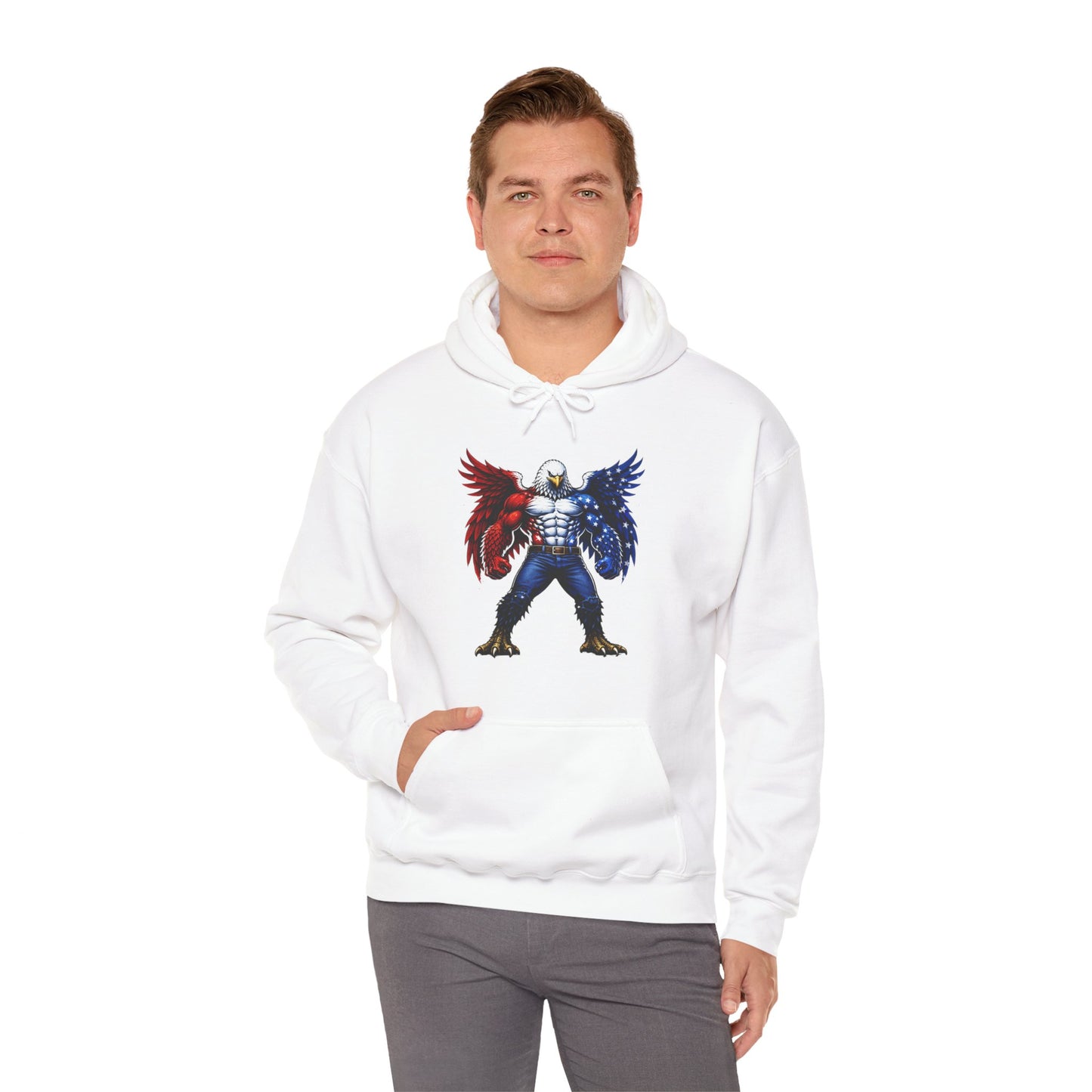 Birdmanzilla Patriotic Eagle Warrior Hoodie | American Flag Wings, Bald Eagle Graphic