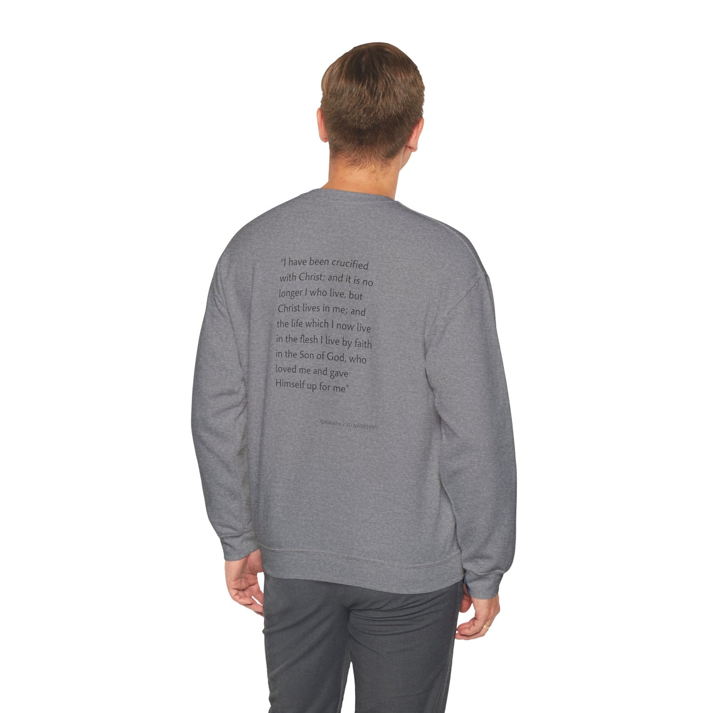 Faith Inspired Crewneck Sweatshirt Barbed Cross Design with Galatians 2:20