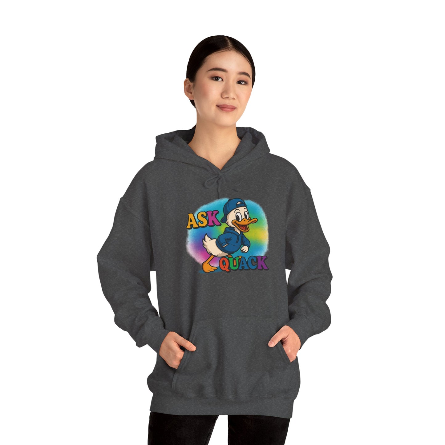 Askquack Male Duck Unisex Hoodie, Quirky Duck Design Sweatshirt, Novelty Animal Jumper, Humorous Duck Apparel, Unique Hooded Top