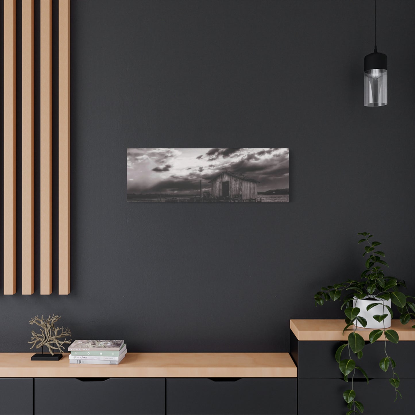 Serene Landscape Canvas Art, Rustic Home Decor, Black and White Wall Art, Perfect for Living Room, Gift for Nature Lovers
