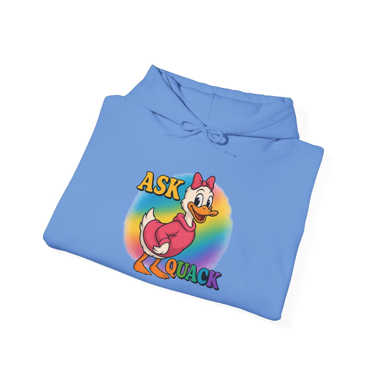 Askquack Female Duck Unisex Hoodie, Quirky Duck Design Sweatshirt, Novelty Animal Jumper, Humorous Duck Apparel, Unique Hooded Top