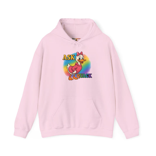 Askquack Female Duck Unisex Hoodie, Quirky Duck Design Sweatshirt, Novelty Animal Jumper, Humorous Duck Apparel, Unique Hooded Top