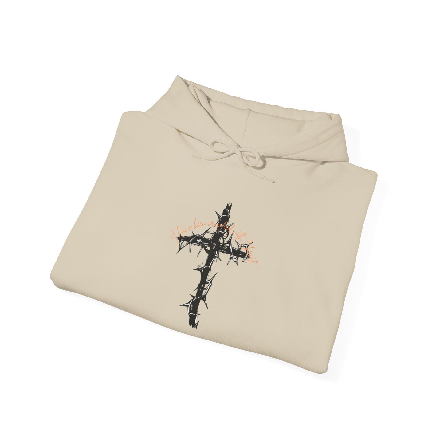 Faith Inspired Christian Cross with Thorns on Front and Galatians 2:20 on back Hooded Sweatshirt
