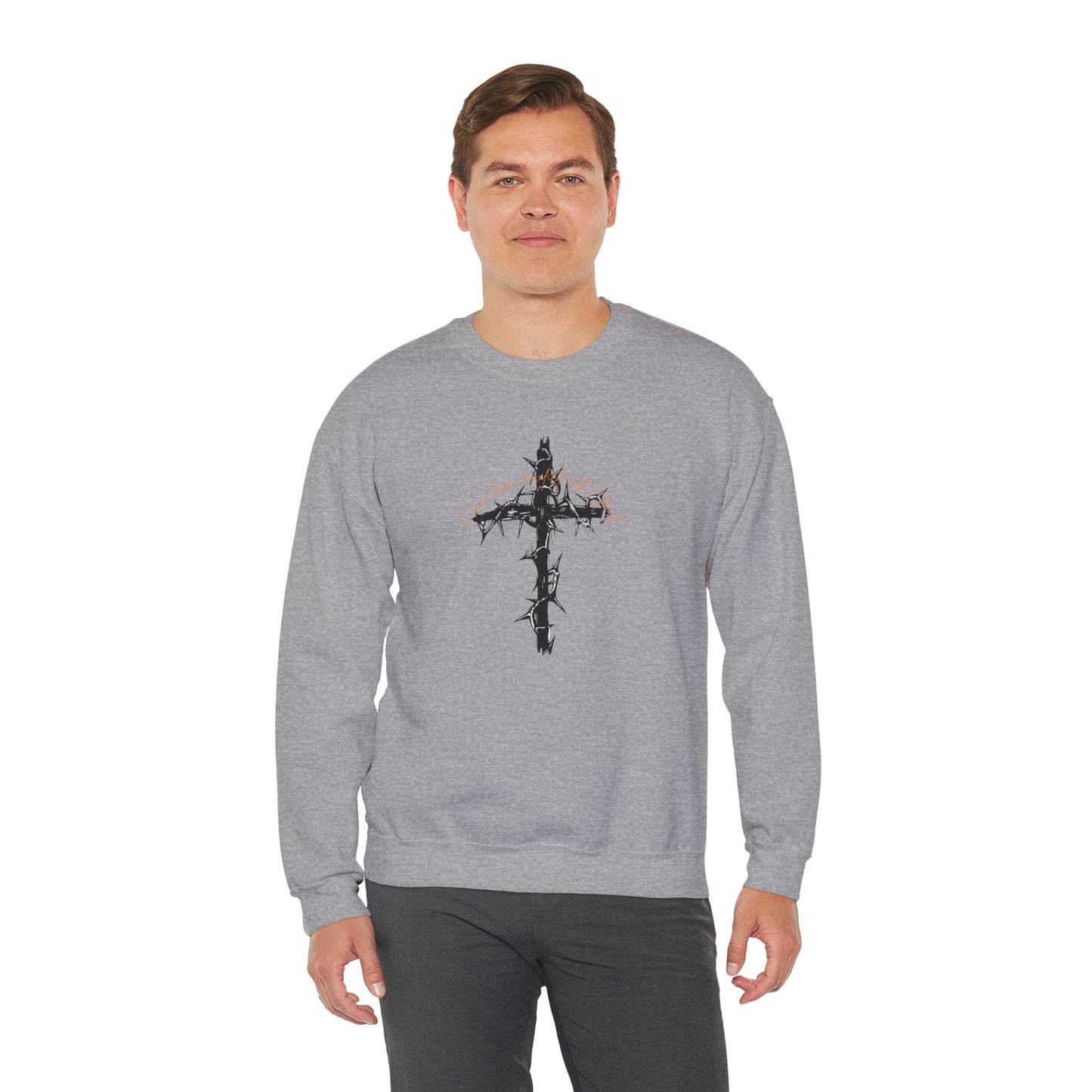 Faith Inspired Crewneck Sweatshirt Barbed Cross Design with Galatians 2:20