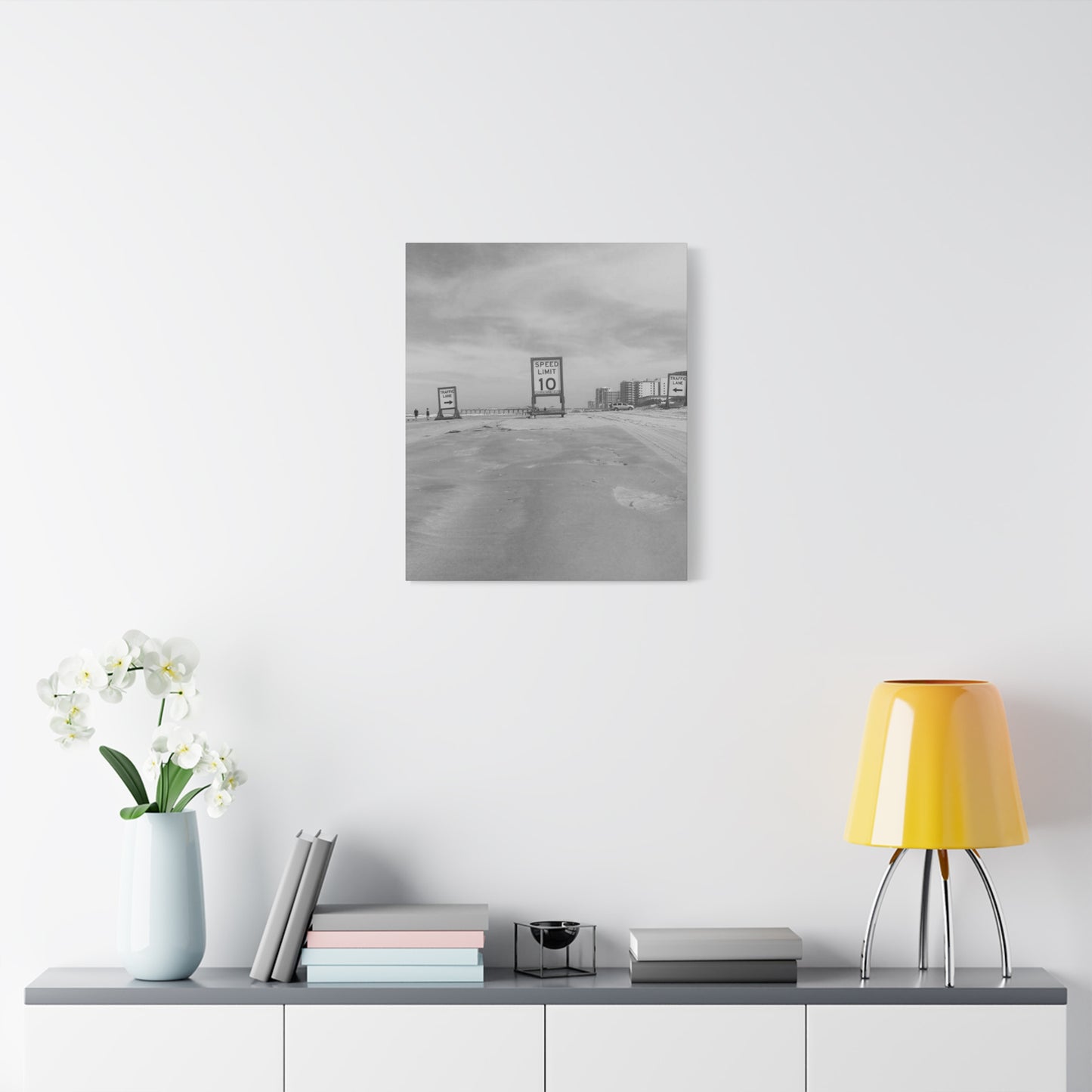 Serene Black and White Coastal Beach Sign - Canvas Art