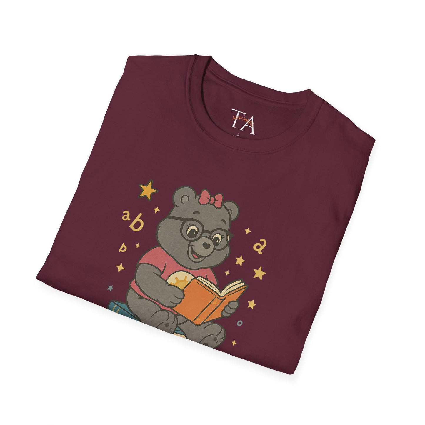 Carebear Jr Book Design Unisex Softstyle T-Shirt, Kids Graphic Tee, Children Reading Shirt, Cute Bear Illustration Top, Retro Style Apparel