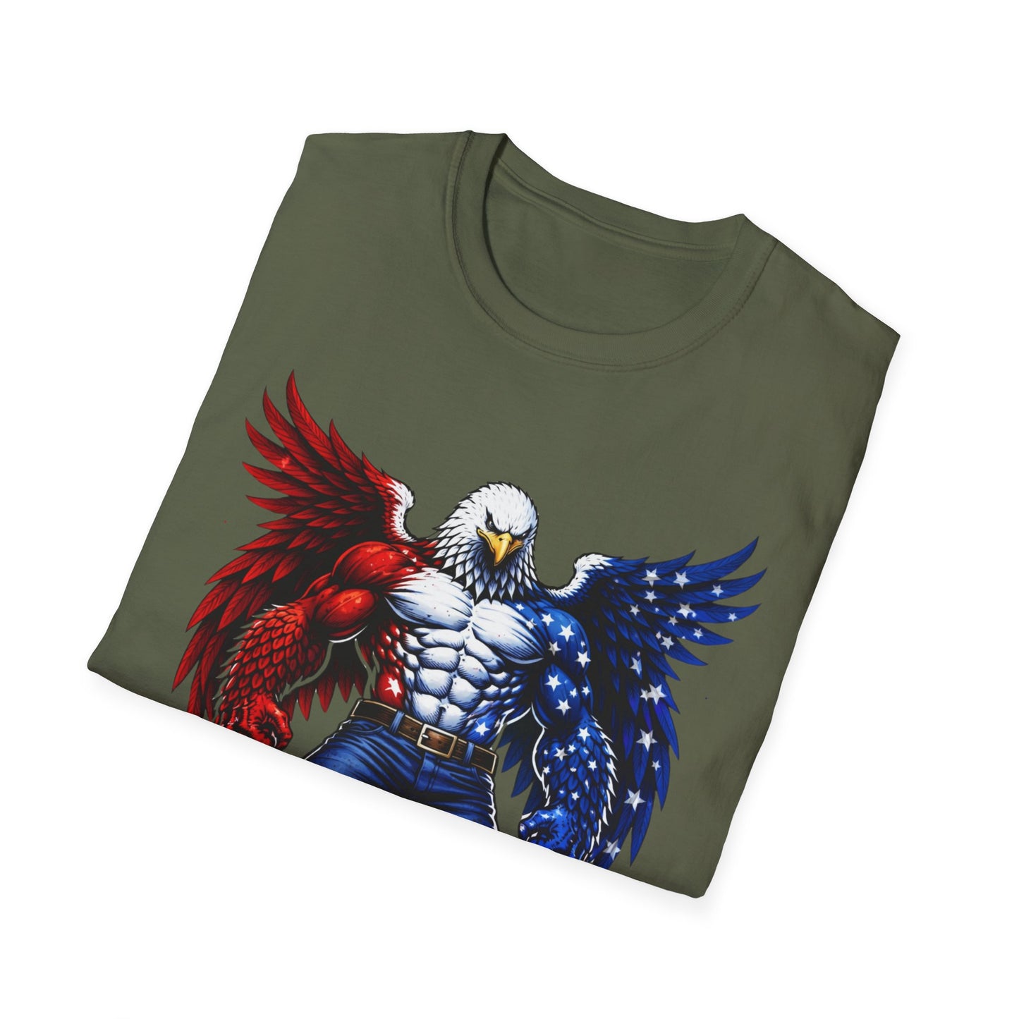 Birdmanzilla Patriotic Muscular Eagle T-Shirt | Red White Blue Winged Eagle Graphic