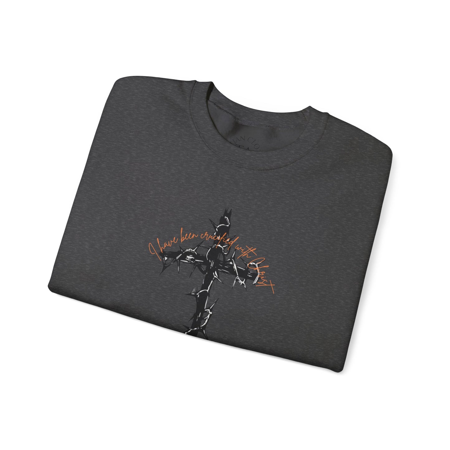 Faith Inspired Crewneck Sweatshirt Barbed Cross Design with Galatians 2:20