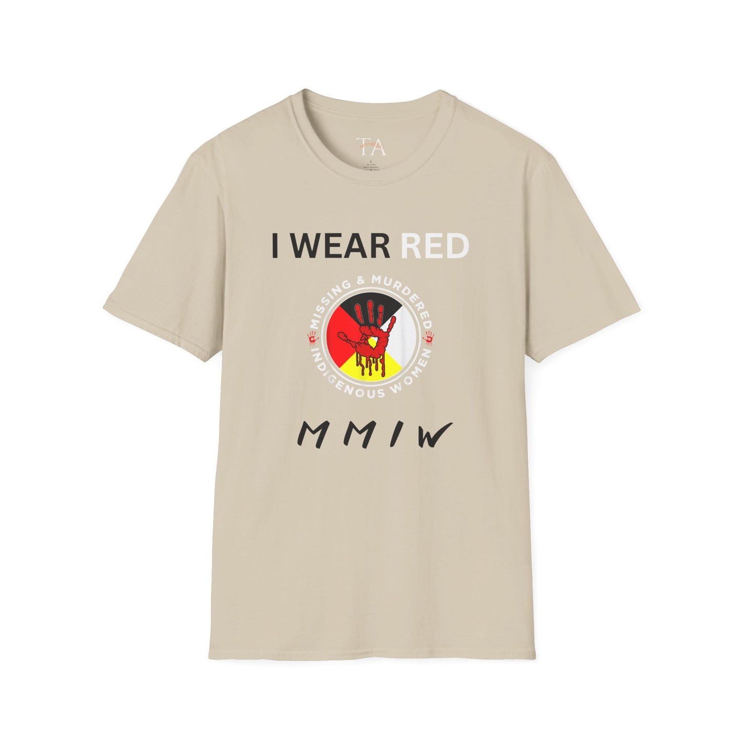 MMIW Unisex Softstyle T-Shirt with 'I Wear Red - MMIW' Design | Awareness Apparel, Indigenous Rights, Casual Wear, Statement Clothing, Gift Idea