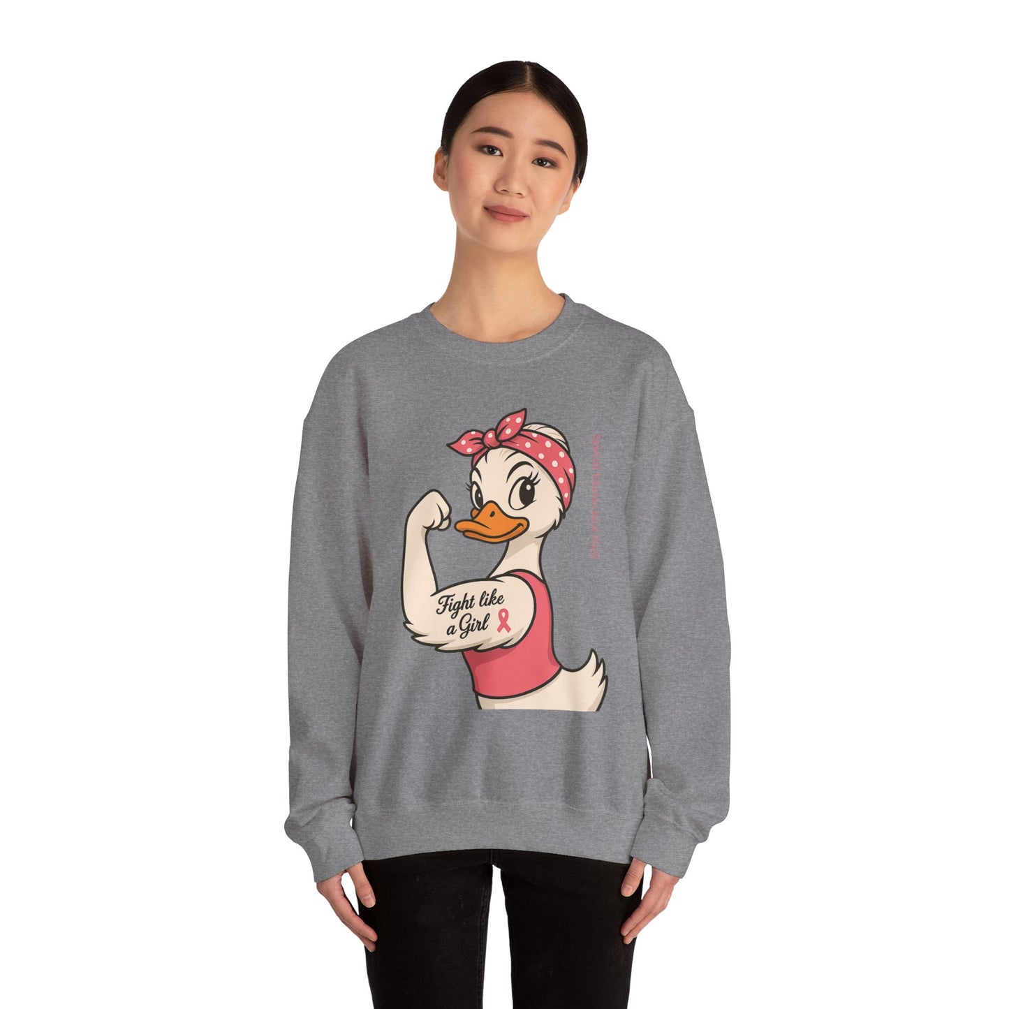 Breast Cancer Awareness Fight Like a Girl Duck Sweatshirt - Unisex Crewneck, Roxie the Riveter Empowerment, Gift for Her, Feminist Apparel,