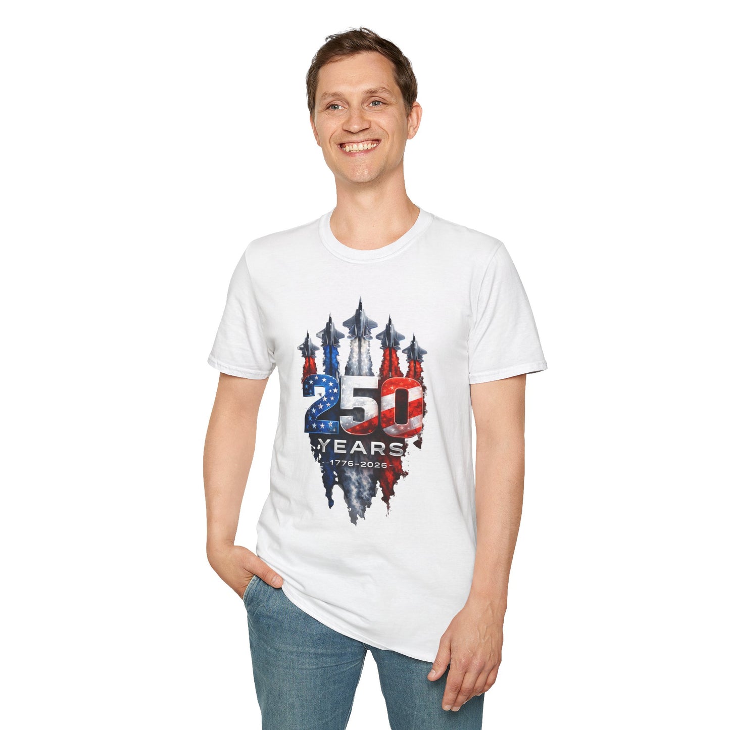 25th Anniversary USA T-Shirt — Patriotic Jet Formation USA Flag Design