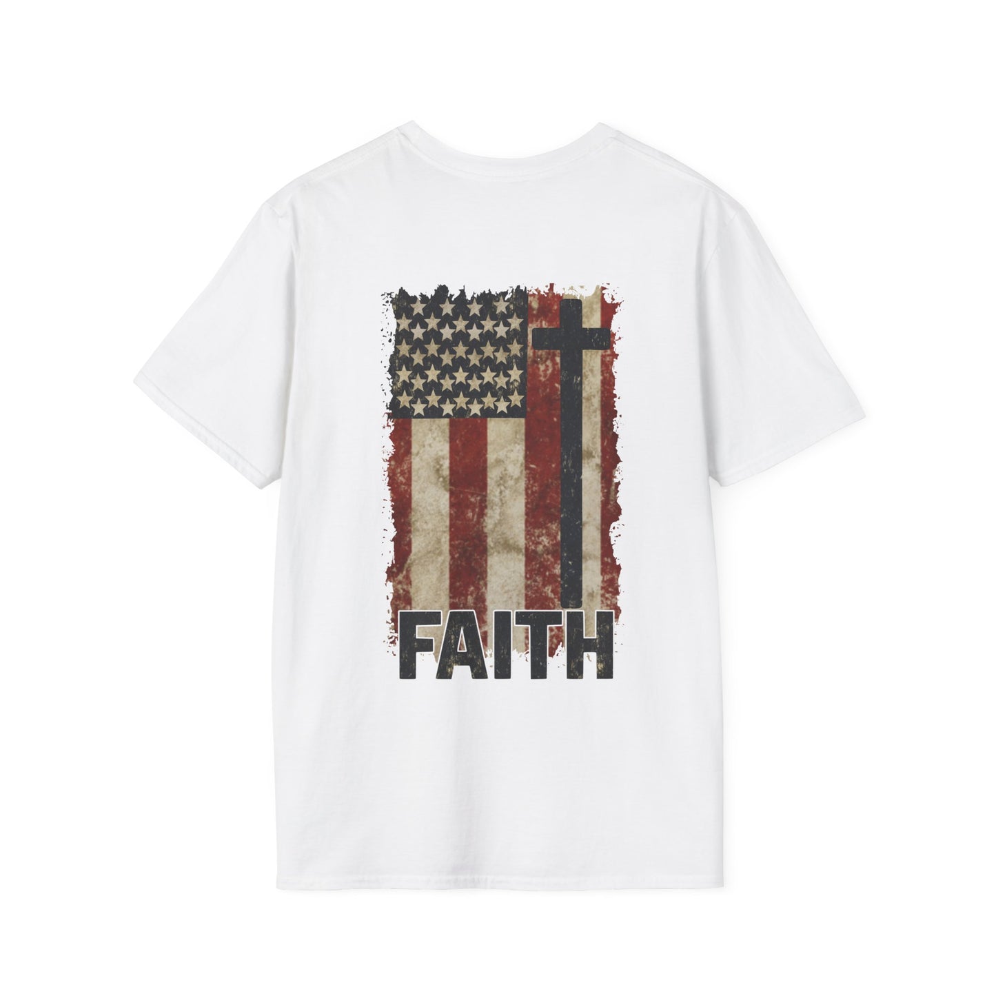 Faith-Inspired Unisex Softstyle T-Shirt, Vintage American Flag Tee, Inspirational Faith Shirt, Christian Apparel, Gifts for Believers