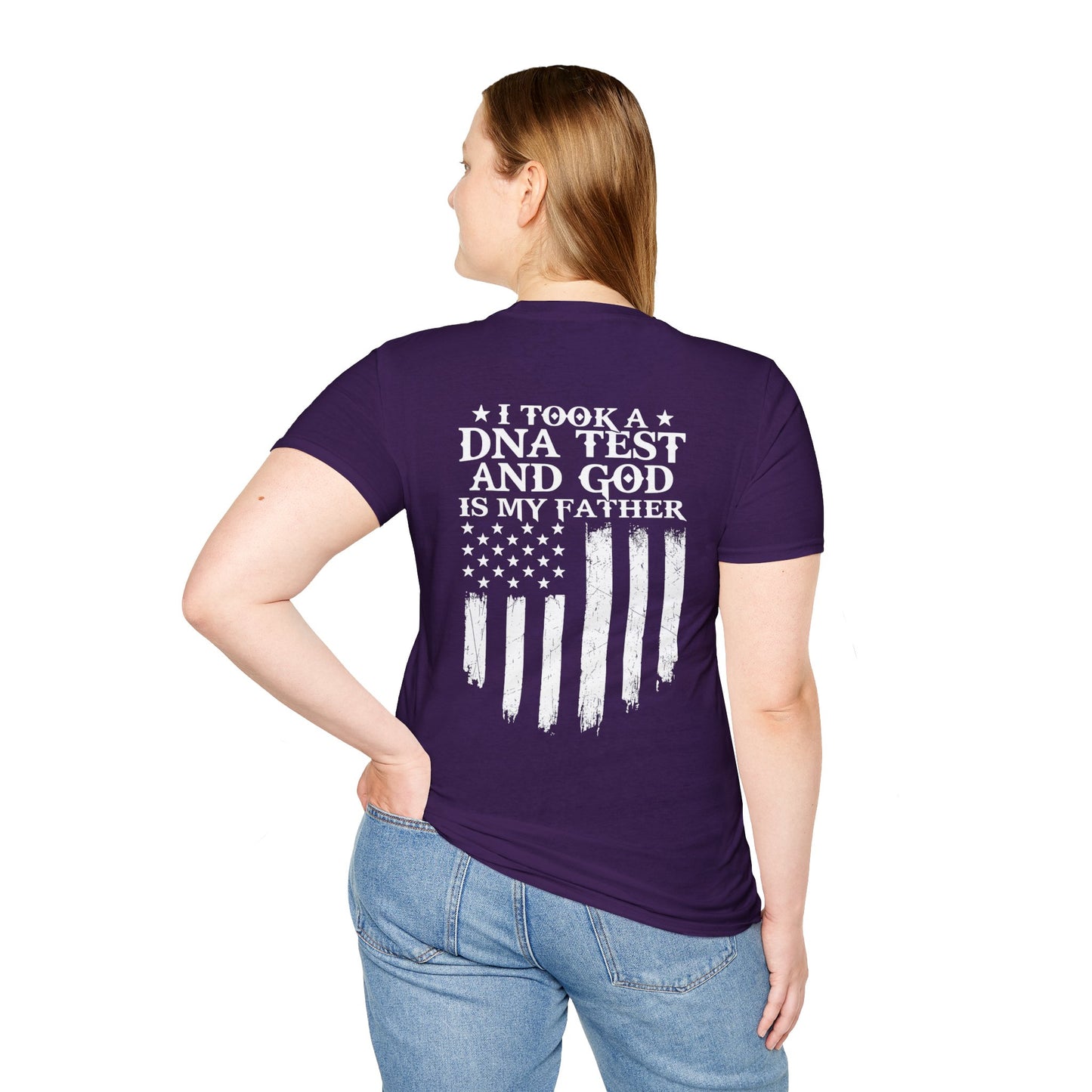 Patriotic DNA Test T-Shirt - Unisex Softstyle - I took a DNA test and GOD is my father