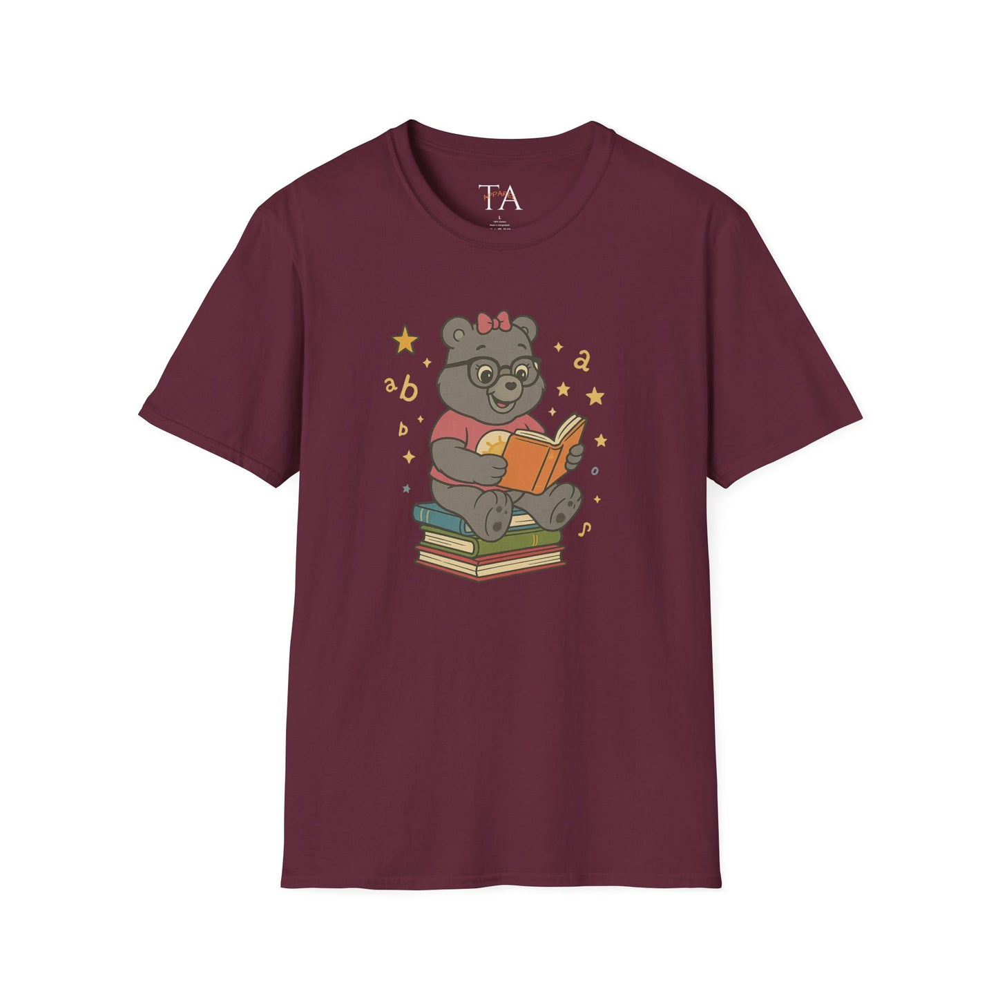 Carebear Jr Book Design Unisex Softstyle T-Shirt, Kids Graphic Tee, Children Reading Shirt, Cute Bear Illustration Top, Retro Style Apparel