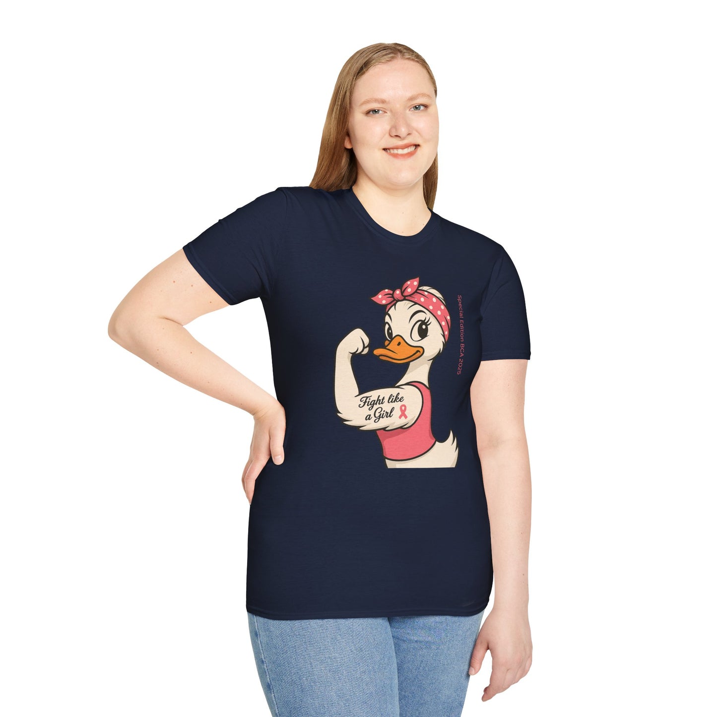 Breast Cancer Awareness Fight Like a Girl Duck T-Shirt, Rosie the Riveter Duck Empowerment Tee, Gift for Her, Feminist Apparel, Cute Graphic