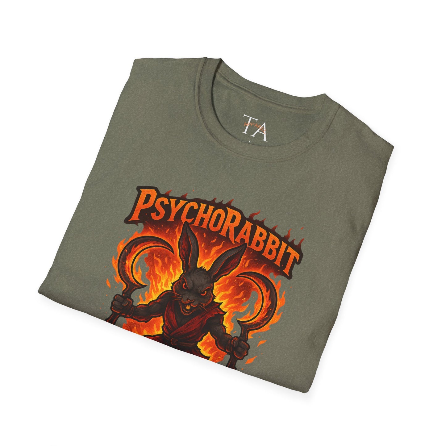 Psychorabbit Graphic Tee | Unisex Softstyle T-Shirt for Anime Fans and Gamers