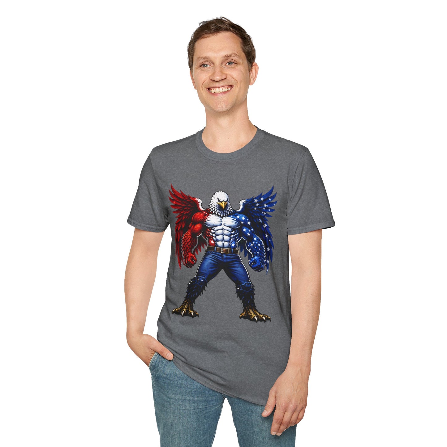 Birdmanzilla Patriotic Muscular Eagle T-Shirt | Red White Blue Winged Eagle Graphic