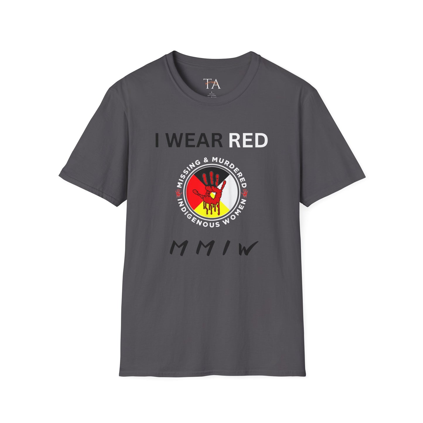 MMIW Unisex Softstyle T-Shirt with 'I Wear Red - MMIW' Design | Awareness Apparel, Indigenous Rights, Casual Wear, Statement Clothing, Gift Idea