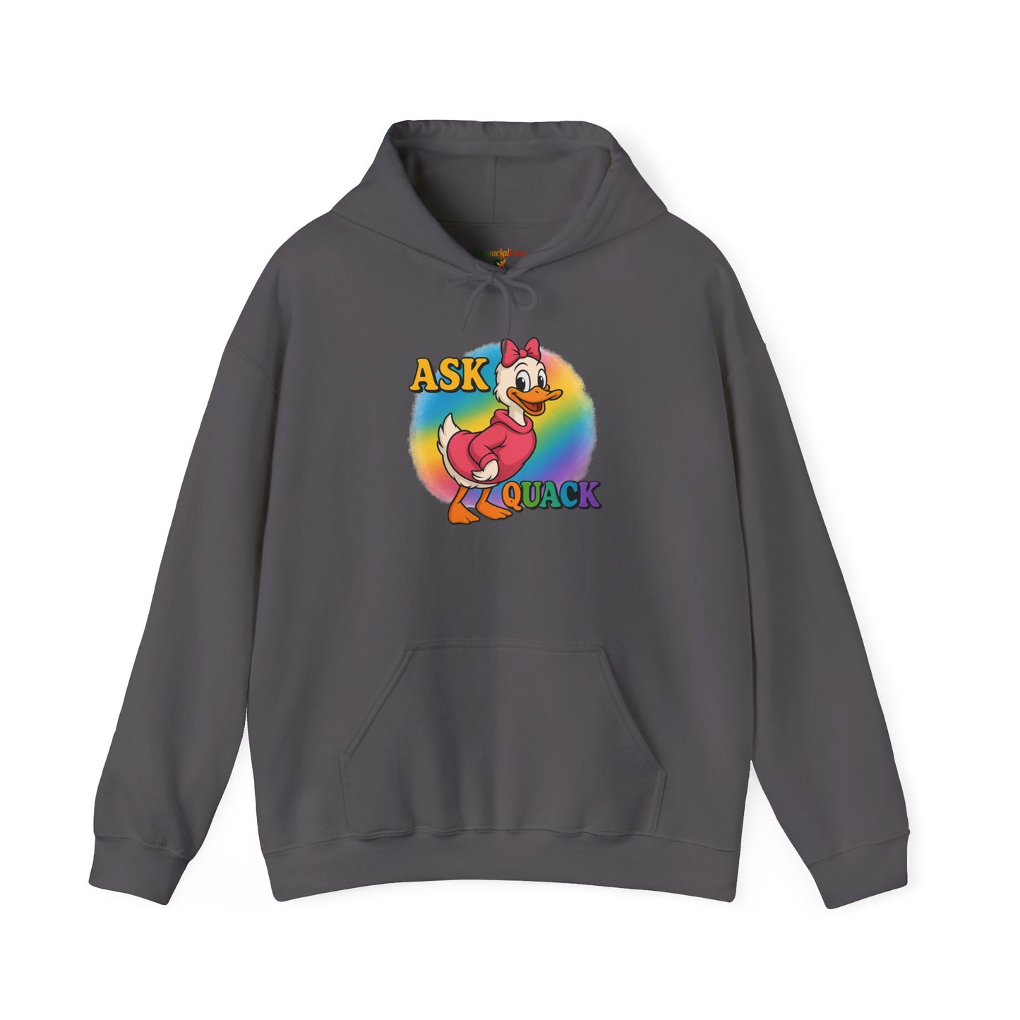 Askquack Female Duck Unisex Hoodie, Quirky Duck Design Sweatshirt, Novelty Animal Jumper, Humorous Duck Apparel, Unique Hooded Top