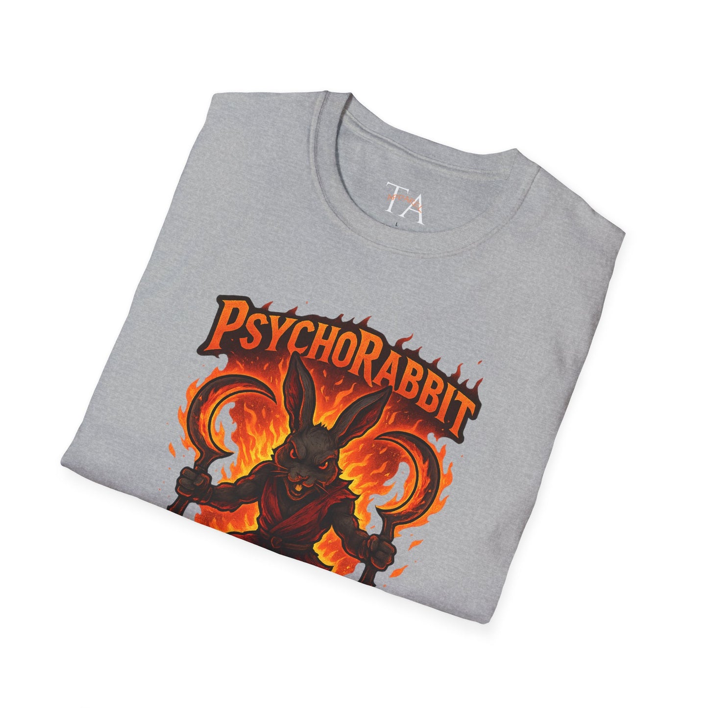 Psychorabbit Graphic Tee | Unisex Softstyle T-Shirt for Anime Fans and Gamers