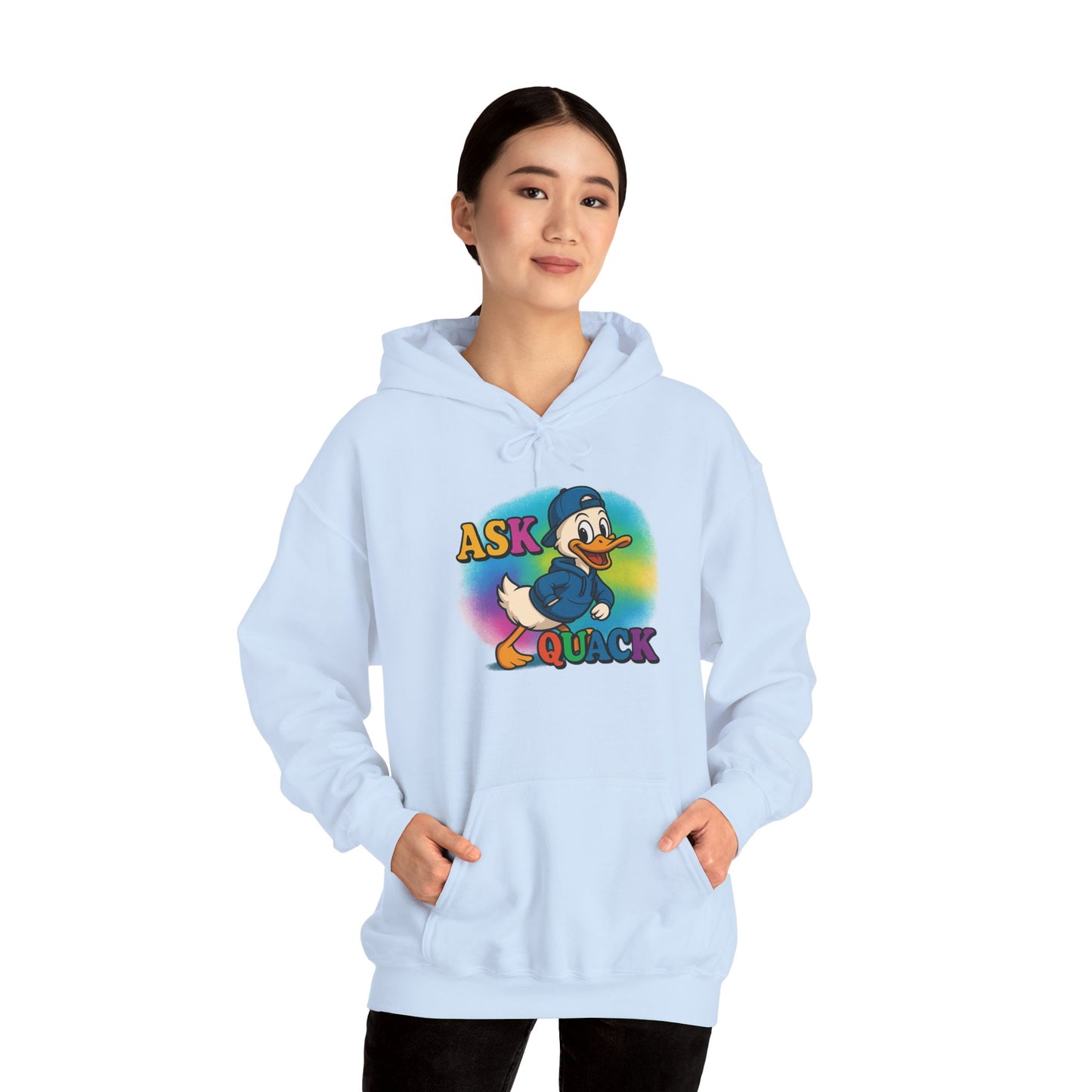 Askquack Male Duck Unisex Hoodie, Quirky Duck Design Sweatshirt, Novelty Animal Jumper, Humorous Duck Apparel, Unique Hooded Top