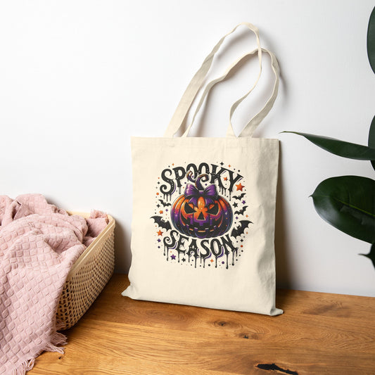 Cotton Canvas Spooky Season Tote Bag | Halloween Shopping Bag, Eco-Friendly Gift, Trick or Treat Tote, Fall Harvest