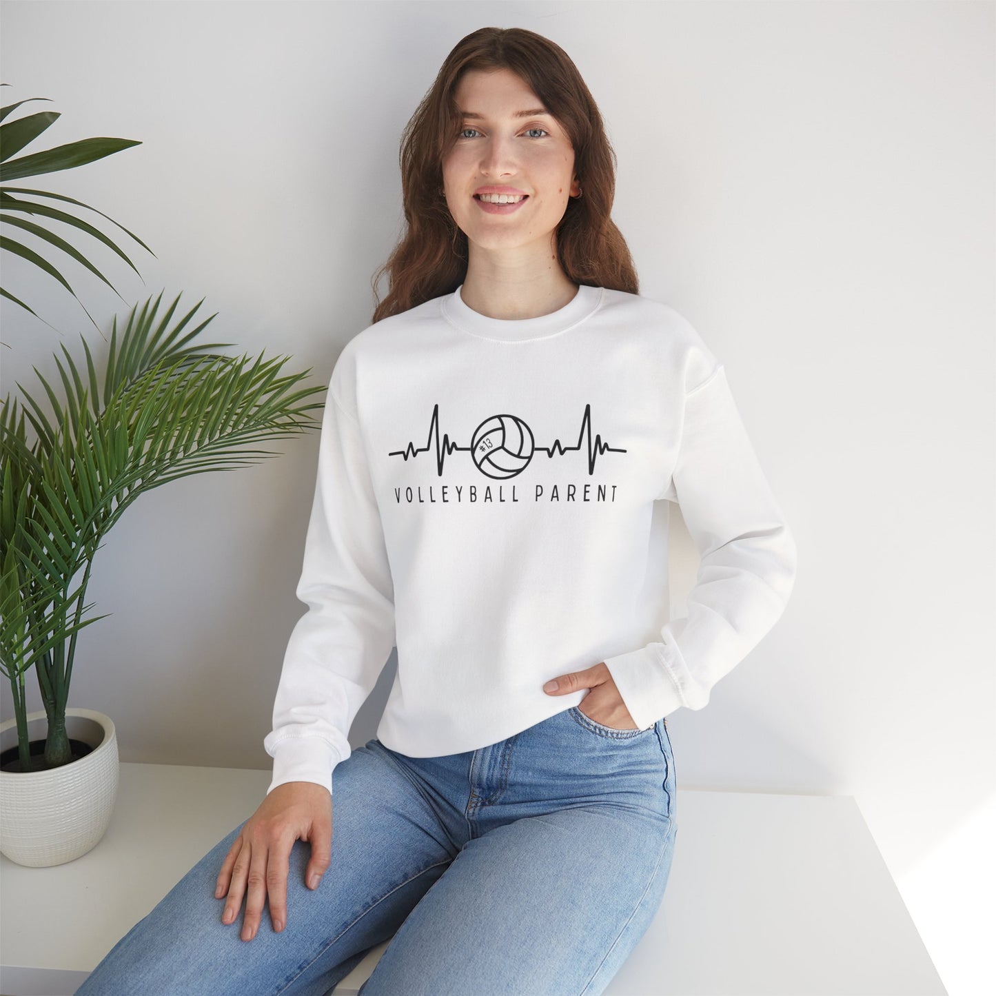 Volleyball Parent Heartbeat Sweatshirt Customizable, Cozy Gift for Sports Lovers, Perfect for Game Days, Unisex Crewneck, Soft and Stylish