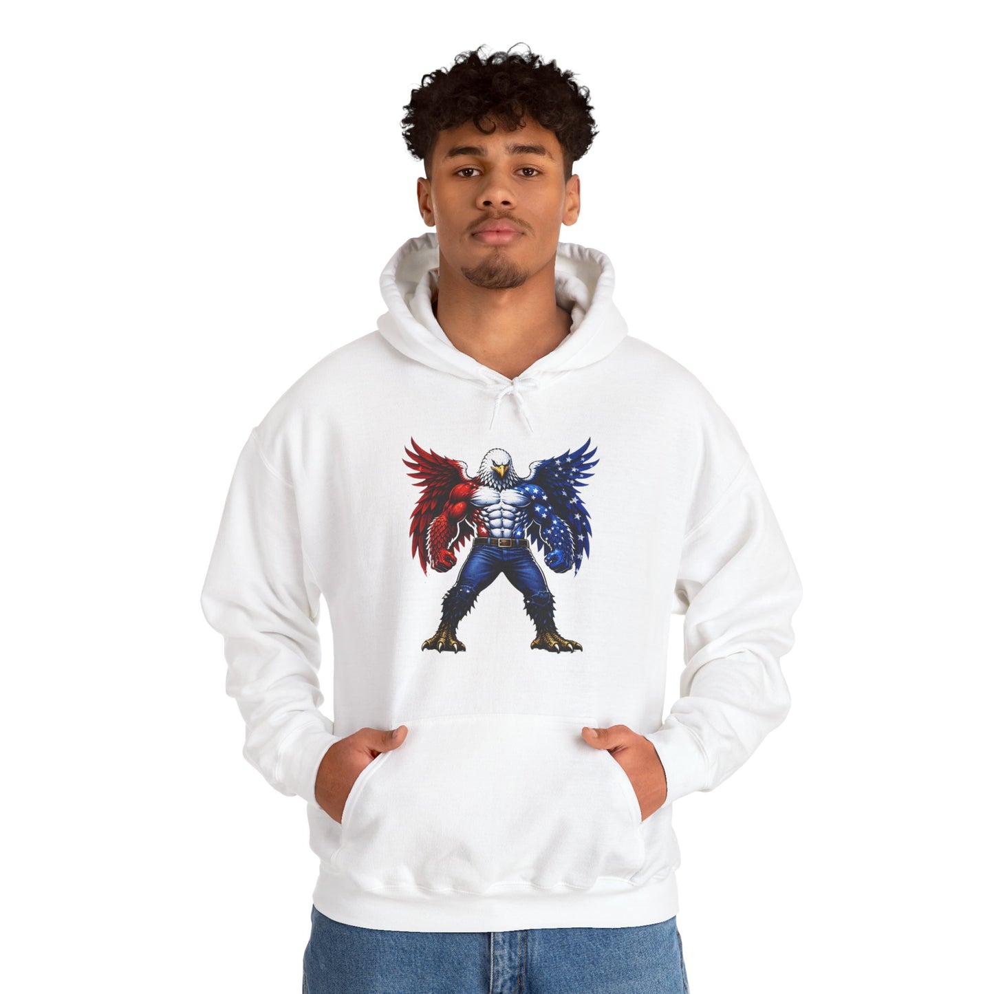 Birdmanzilla Patriotic Eagle Warrior Hoodie | American Flag Wings, Bald Eagle Graphic