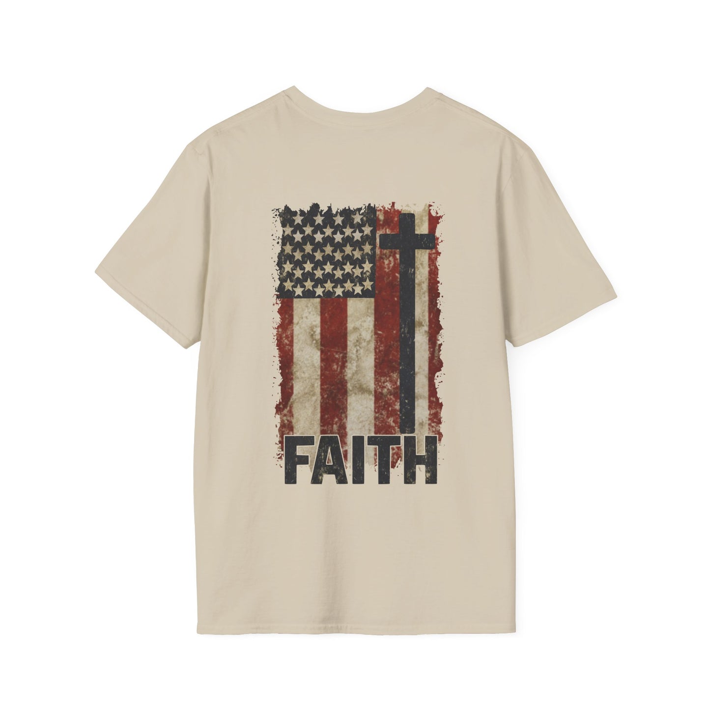 Faith-Inspired Unisex Softstyle T-Shirt, Vintage American Flag Tee, Inspirational Faith Shirt, Christian Apparel, Gifts for Believers
