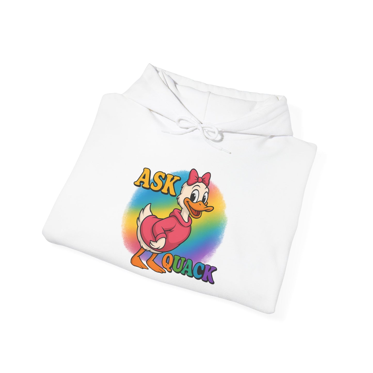 Askquack Female Duck Unisex Hoodie, Quirky Duck Design Sweatshirt, Novelty Animal Jumper, Humorous Duck Apparel, Unique Hooded Top