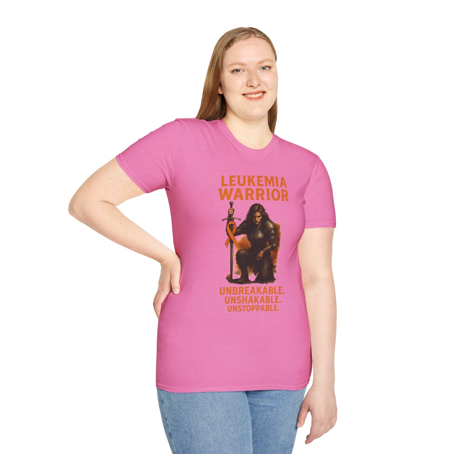 Leukemia Warrior T-Shirt - Unisex Softstyle Tee - Unbreakable, Unshakable, Unstoppable